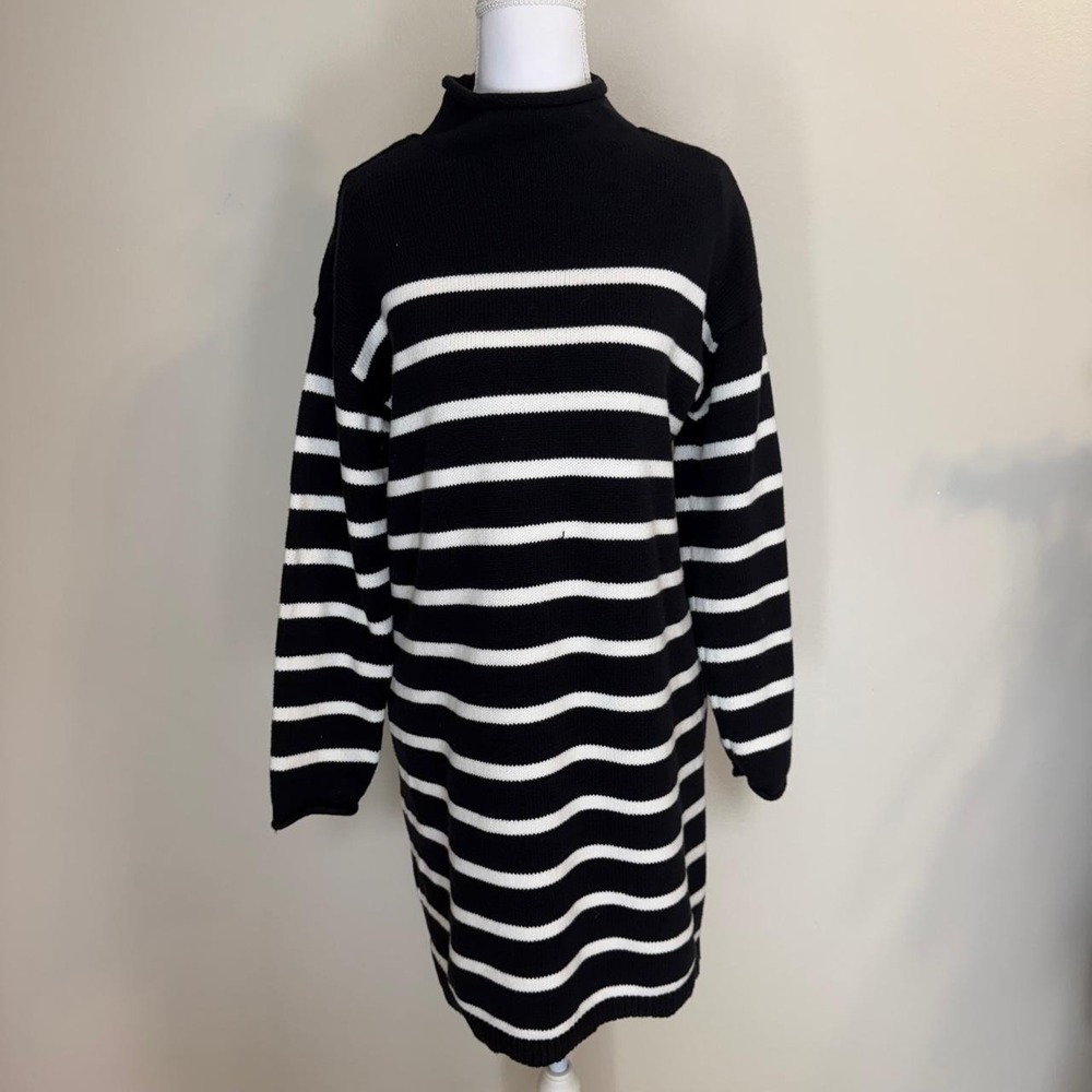 Loft Sweater Striped Rolled Neck Knit Dress Womens L Old Money Preppy Academia